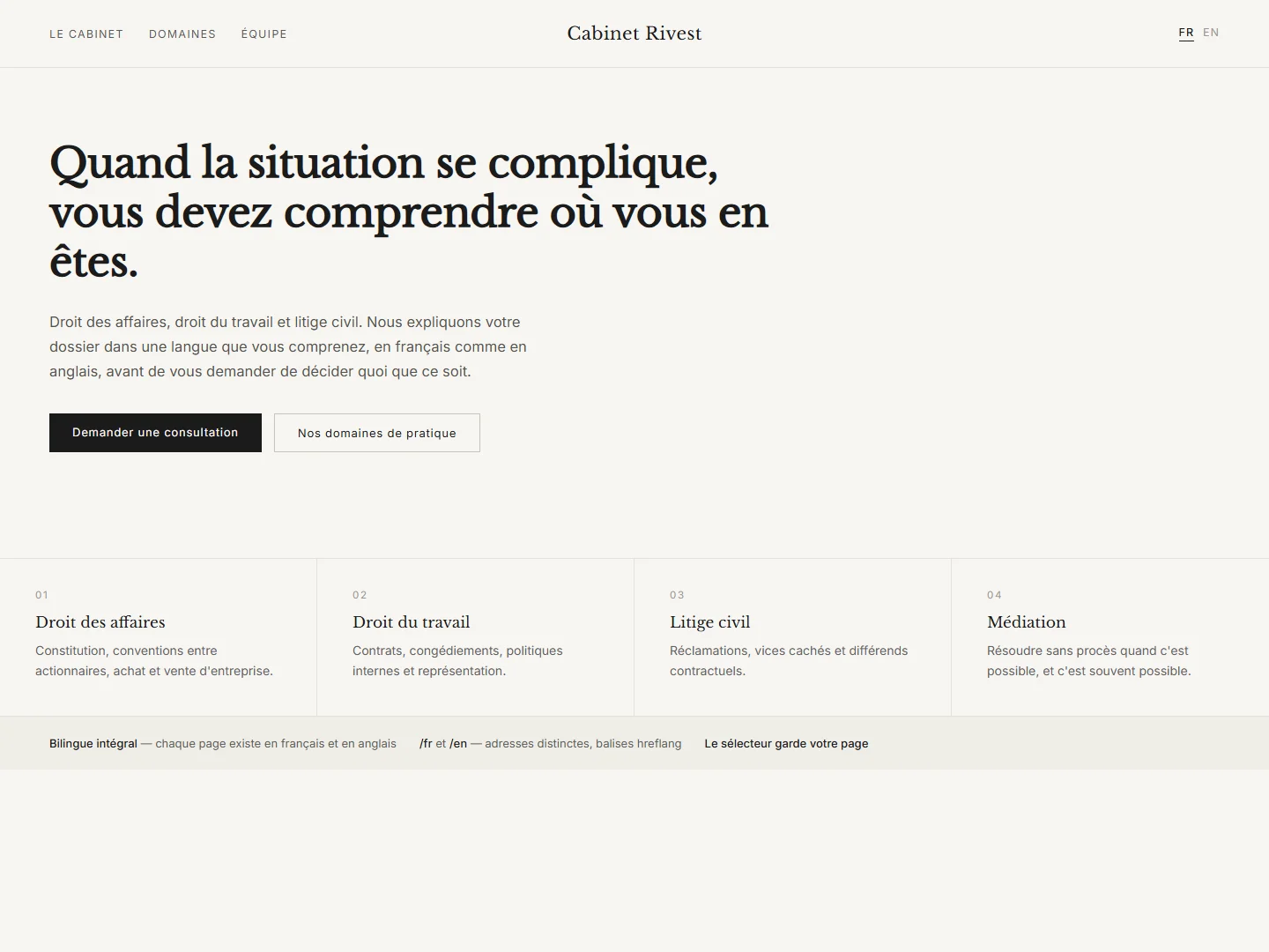 Le site bilingue — Cabinet Rivest — services juridiques