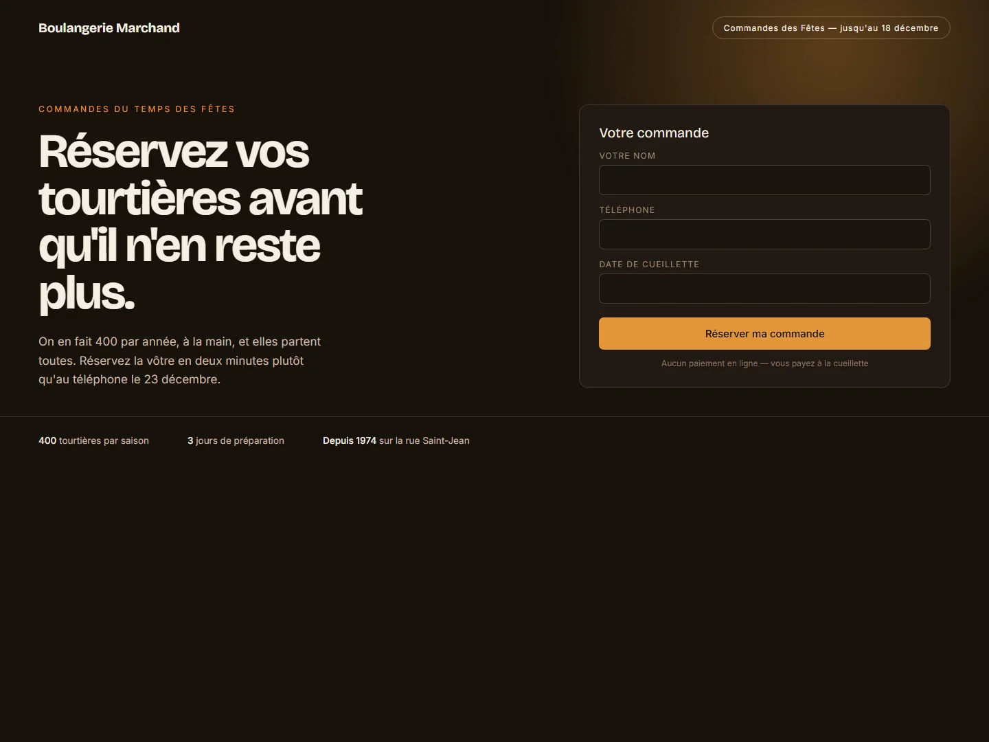 La page de campagne — Boulangerie Marchand — commandes des Fêtes